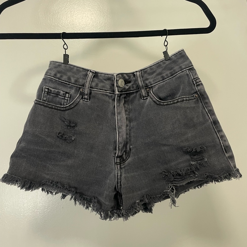 PacSun Black ripped high waisted denim festival shorts